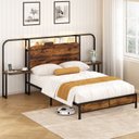 Ver imagem 3 de Cama Casal com Cabeceira e Mesas Laterais Estrutura em Aço Tomadas e Portas USB 148x256x127cm