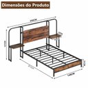 Ver imagem 4 de Cama Casal com Cabeceira e Mesas Laterais Estrutura em Aço Tomadas e Portas USB 148x256x127cm