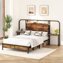 Ver mais imagens de Cama Casal com Cabeceira e Mesas Laterais Estrutura em Aço Tomadas e Portas USB 148x256x127cm