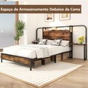 Ver imagem 2 de Cama Casal com Cabeceira e Mesas Laterais Estrutura em Aço Tomadas e Portas USB 148x256x127cm
