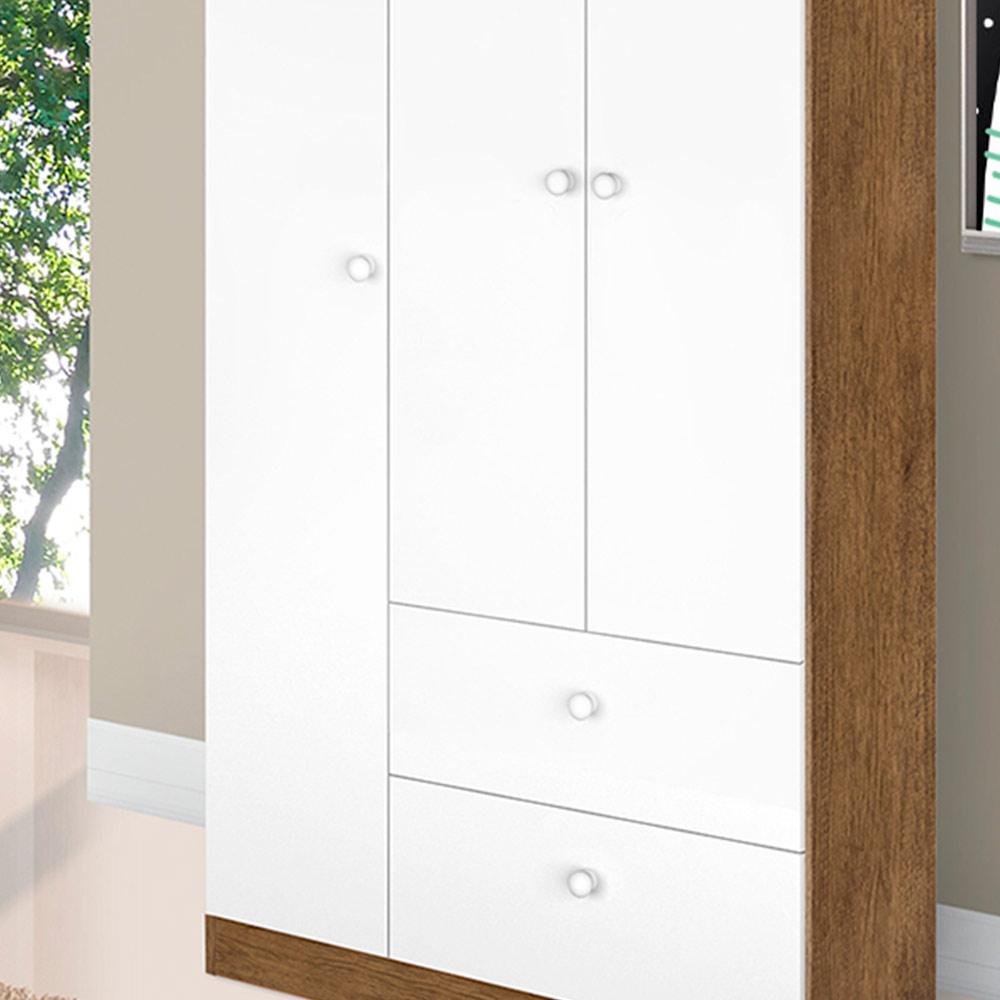 Guarda-Roupa Roupeiro 3 Portas e 2 Gavetas Infantil Catatau Branco e Jequitibá J&A - 3