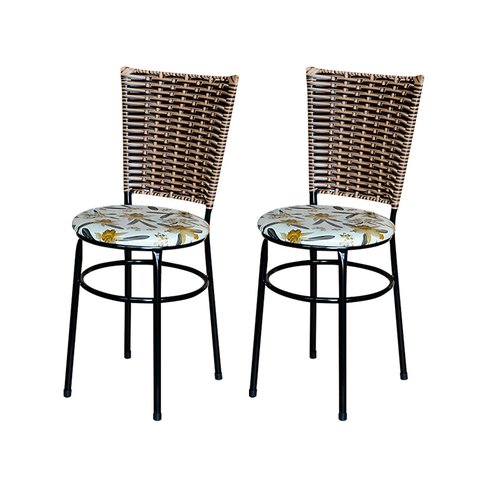 2 Cadeiras Preta para Mesa Hawai Avelã Assento Floral:floral Orquídea