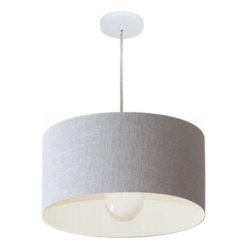 Lustre Pendente Cilíndrico Vivare Md-4204 Cúpula em Tecido 45x25cm - Bivolt Rustico-cinza 127/220v