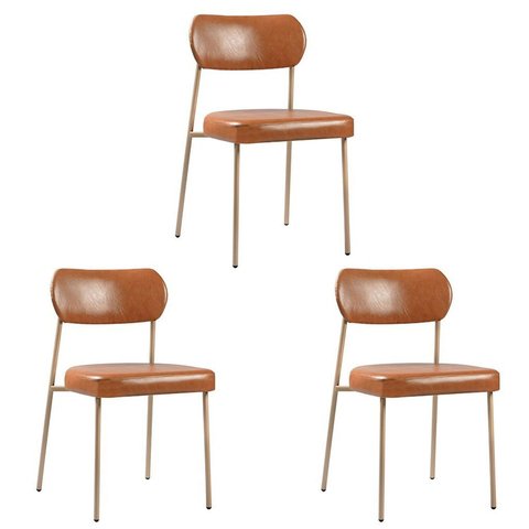Kit 3 Cadeiras para Sala de Jantar Couro Sintético Design Aço Carbono Lavinia Marrom/Champagne