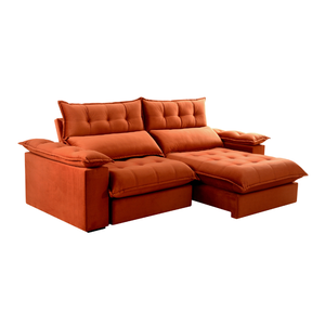 Sofá Retrátil e Reclinável Molas Ensacadas 5 Lugares Orquídea Vivaro Decor Suede Terracota