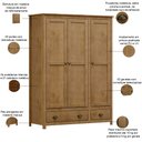 Ver imagem 4 de Guarda Roupa Solteiro 3 Portas 2 Gavetas Madeira Maciça Mazzaro F06 Freijó - Lyam Decor