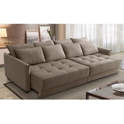 Sofá Cama Retrátil e Reclinável 2,10m com Molas Carol Veludo Cappuccino Adonai Estofados - 1