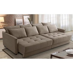 Sofá Cama Retrátil e Reclinável 2,10m com Molas Carol Veludo Cappuccino Adonai Estofados