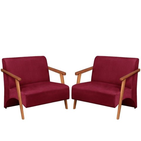 Poltrona Namoradeira Venus Braço Madeira Maciça Suede Unidecor Bordô