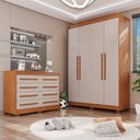 Ver imagem 1 de Conjunto Quarto Infantil Guarda-Roupa 4 Portas 3 Gavetas e Cômoda 8 Gavetas Alice Espresso Móveis Marrom/Cinamomo/Off White