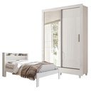 Ver imagem 1 de Guarda Roupa Bélgica 2 Portas com Espelho e Cama Casal Invicta Branco Brilho - Santos Andirá