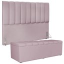 Ver imagem 1 de Kit Cabeceira Cama Box Casal King 195cm com Calçadeira Baú Dália W01 Suede Rosê - Lyam