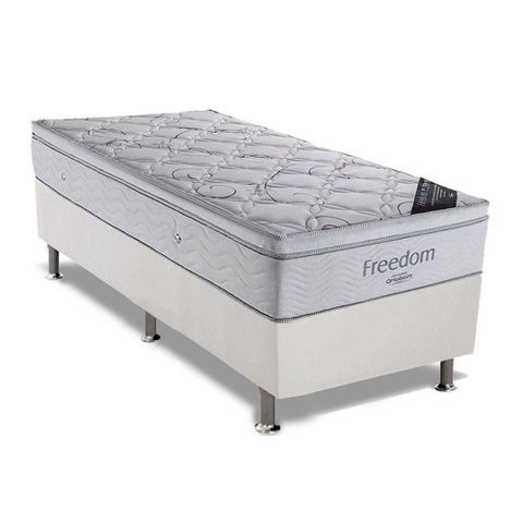 Cama Box Solteiro: Colchão Molas Ortobom SuperPocket Freedom + Base CRC Courano Branco(88x188)