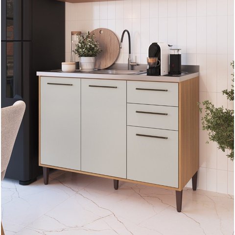 Balcão de 120cm Cozinha Jade 3 Pt 2 Gavetas Freijó / Arenas Del Marco Delmarco Móveis