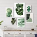 Ver imagem 1 de Composição 6 Quadros Decorativos Abstratos Verdes - com Vidro:madeira Branca