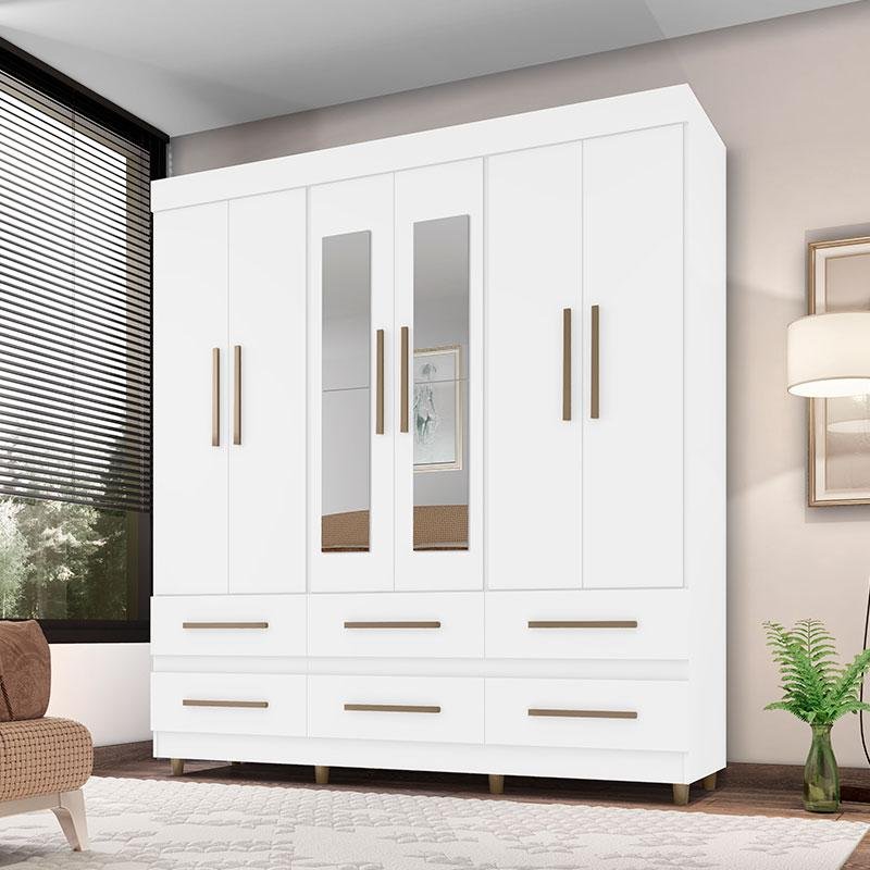 Guarda Roupa Casal 66020 Branco com Espelho - Araplac | MadeiraMadeira
