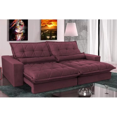 Sofa Retrátil e Reclinável 3,12m com Molas Ensacadas Cama Inbox Soft Tecido Suede Vinho