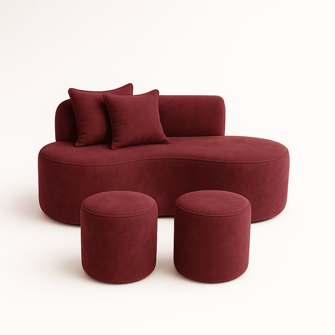 Conjunto Sofá Curvo Orgânico + 2puffs Nature Gaia Suede Montanaris Decor