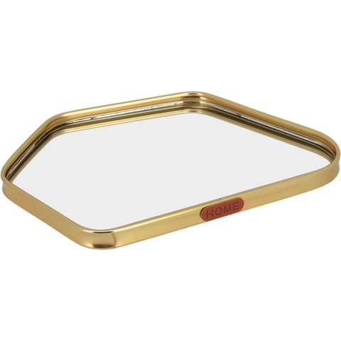 Bandeja Decorativa de Metal Dourado 3x26x17cm Servir Mesa Organizar Café