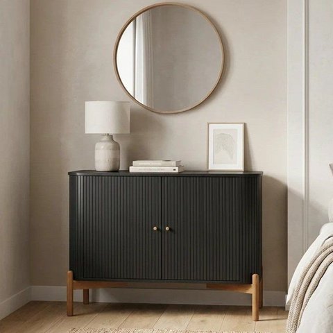 Cômoda com 2 Portas 128cm MDF com Pés em Madeira Maciça Aurora Preto
