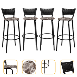 Kit 4 Banquetas para Bancada Banco Alto Junco Preto Balcão Cozinha Gourmet Bar Área de Lazer Piscina - 1