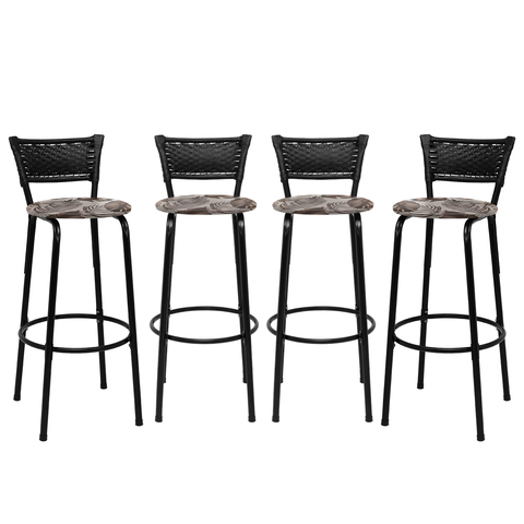 Kit 4 Banquetas para Bancada Banco Alto Junco Preto Balcão Cozinha Gourmet Bar Área de Lazer Piscina