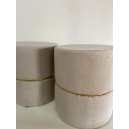 kit 2 Puff linho bege com cinta dourada - 4