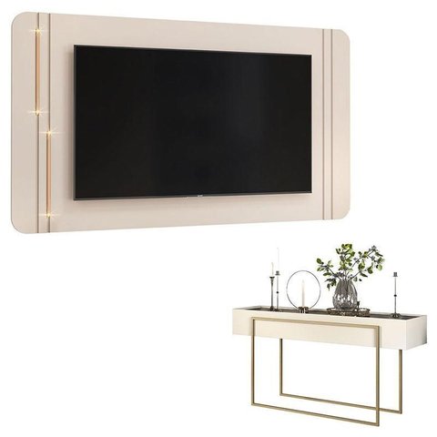 Painel para Tv Suspenso Ariana e Aparador para Sala Pilar Off White – Dj Móveis