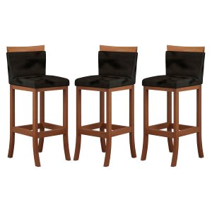 Kit 3 Banquetas Bistrô em Suede Preto para Cozinha Americana