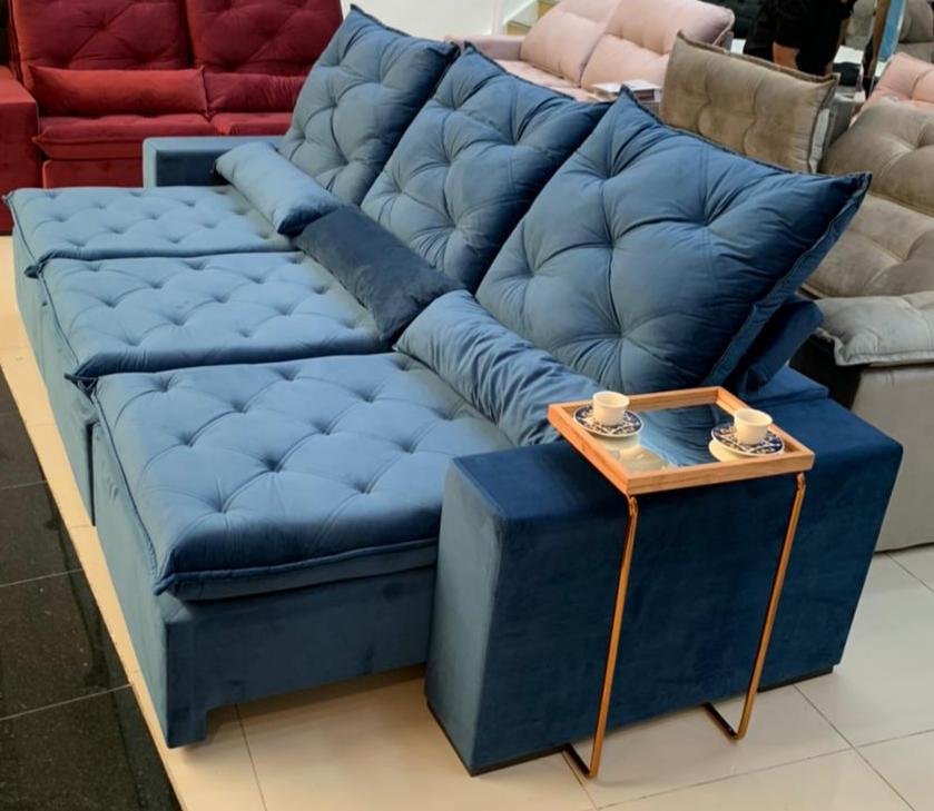 Sofá Rio de Janeiro Retrátil e Reclinável 2.90m veludo azul 3040