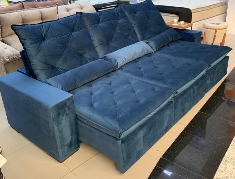 Sofá Rio de Janeiro Retrátil e Reclinável 2.90m veludo azul 3040