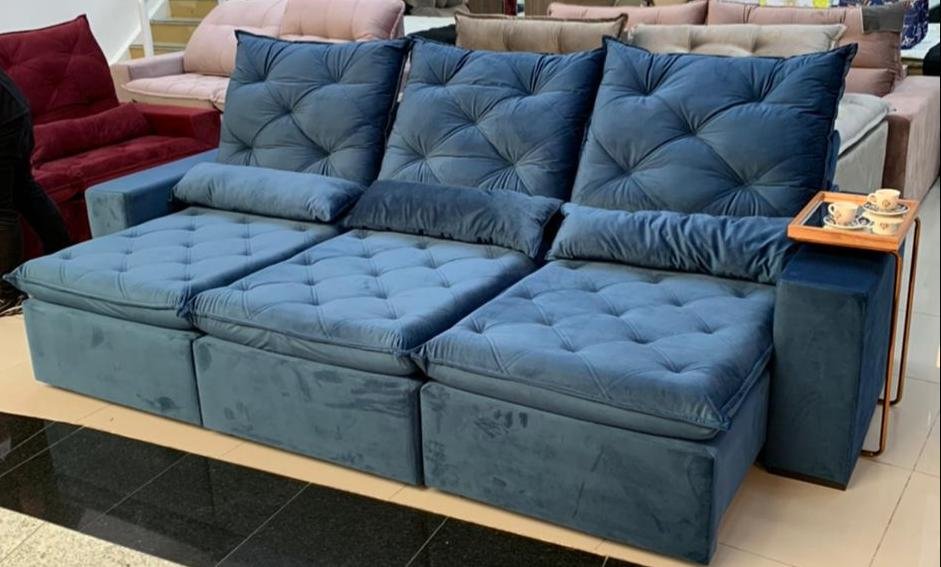 Sofá Rio de Janeiro Retrátil e Reclinável 2.90m veludo azul 3040