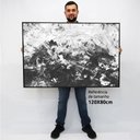 Ver imagem 2 de Quadro Decorativo em Canvas Abstrato Preto e Branco TaColado Moldura Flutuante 4,5cm Branca 120 x 80