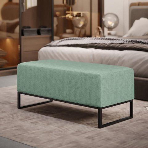 Puff Decorativo Sala de Estar Cléo 90cm Base de Ferro Preto W01 Linho Verde Menta - Lyam Decor