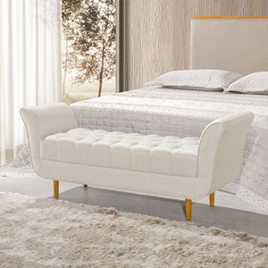 Recamier Pés Palito em Madeira Marajó 1,50m Capitonê Linho Crú