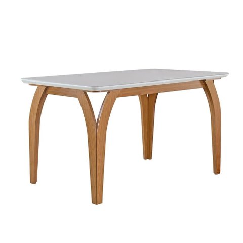 Mesa de Jantar Agata 135cm 4 Lugares com Tampo de Vidro Castanho Cinamomo/off White