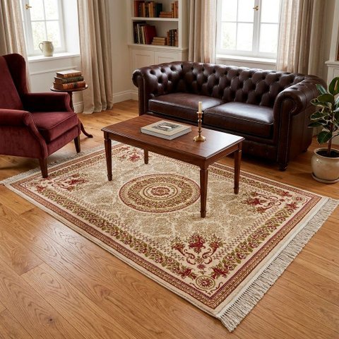 Tapete Persa Bege com Vermelho Ideal para Sala e Quarto - 100x150cm