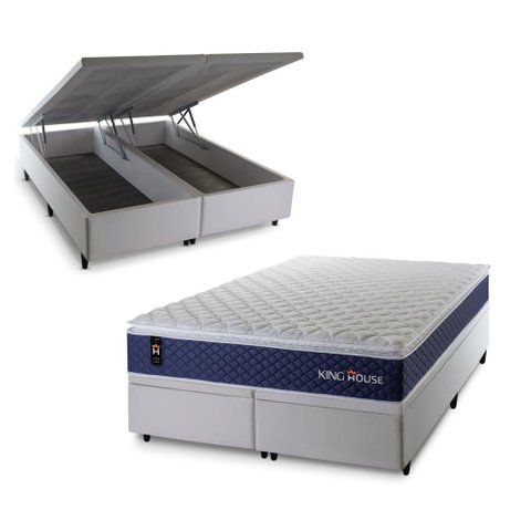 Conjunto Box Baú Super King Lagras Branco 193x203x73 c/ Molas Ensacadas