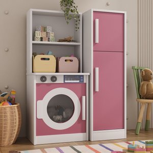Lavanderia de Brinquedo para Crianças com Armário Infantil 100% Mdf:rosa
