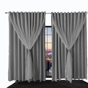 Cortina Sala e Quarto 5,50x2,70 Tecido Blackout Ana Cinza