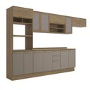 Ver imagem 1 de Armário de Cozinha Modulada Completa Reta 8 Peças 3,50m 215 Botanic Kappesberg - Nogueira/fendi