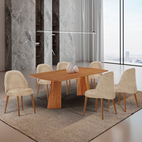 Conjunto de Mesa de Jantar Bia Tampo Barril Laminado e 6 Cadeiras Ester Marrom/Milano/Imbuia/Cinamomo