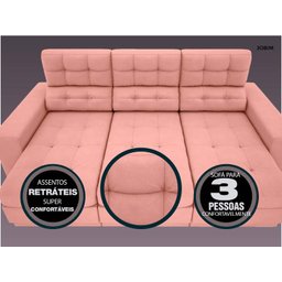 Sofá Jobim 2,30m Assento Retrátil e Reclinável Velosuede - NETSOFAS - 4