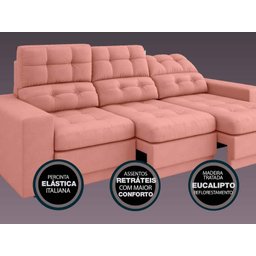 Sofá Jobim 2,30m Assento Retrátil e Reclinável Velosuede - NETSOFAS - 5