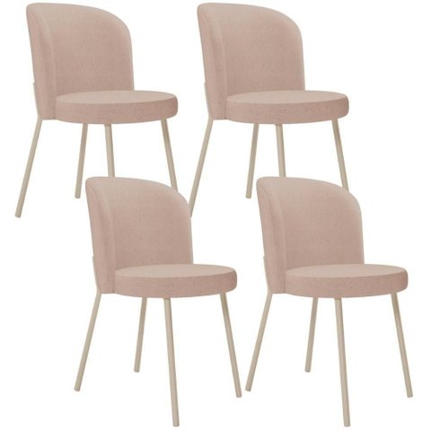 Kit 04 Cadeiras para Sala de Jantar Cozinha Estofada Gavi Arena L02 Linho Rosê - Lyam Decor