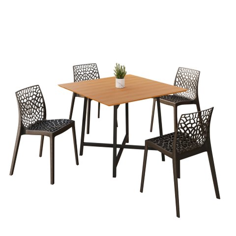 Sala de Jantar Mesa 90cm 4 Cadeiras Gruvyer Estilo Moderno
