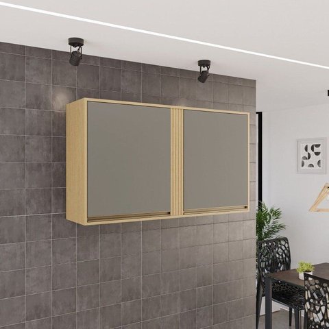 Armário para Cozinha Aéreo 2 Portas Pérola Cinza/Jequitibá/Granizo