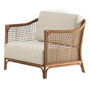 Poltrona com Braço Oslen Algodão Bege Madeira Cedro Junco Natural Terracota
