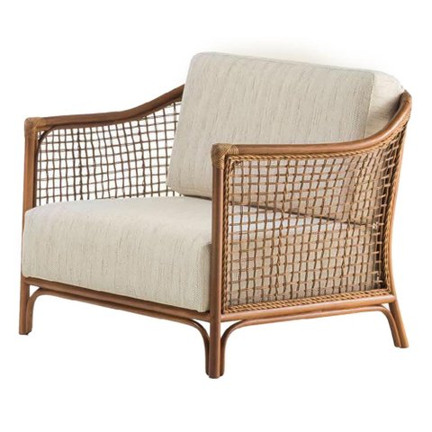 Poltrona com Braço Oslen Algodão Bege Madeira Cedro Junco Natural Terracota