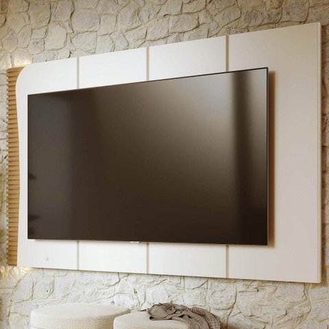 Painel para TV 65 Polegadas com LED Ripado 216cm Salerno C04 Off White Matte Freijó - Lyam Decor